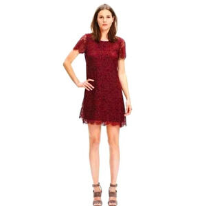 Madewell Floral Lace Shift Dress Dark Red Purple‎ Scalloped Frayed Trendy